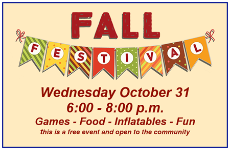 PABC Fall Festival with Games, Food and Inflatables. October 31st